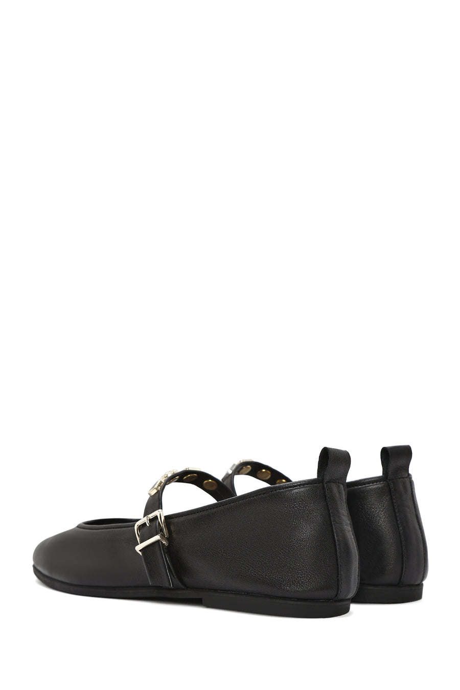 Women's Black Buckle Leather Ballerinas