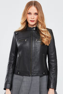 Vicky Women's Black Short Leather Jacket | Derimod