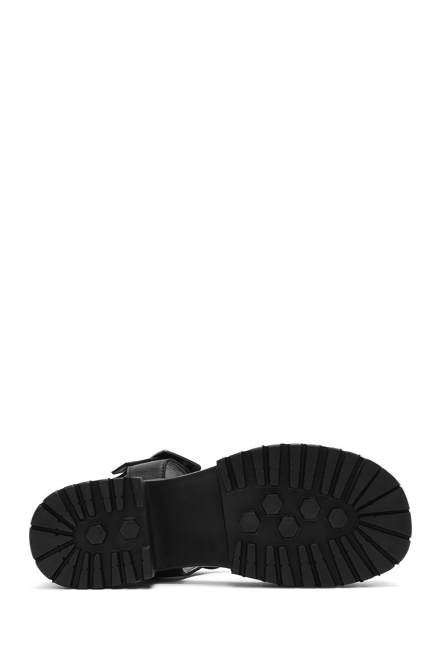Women's Black Ankle Strap Thick-Sole Leather Sandals