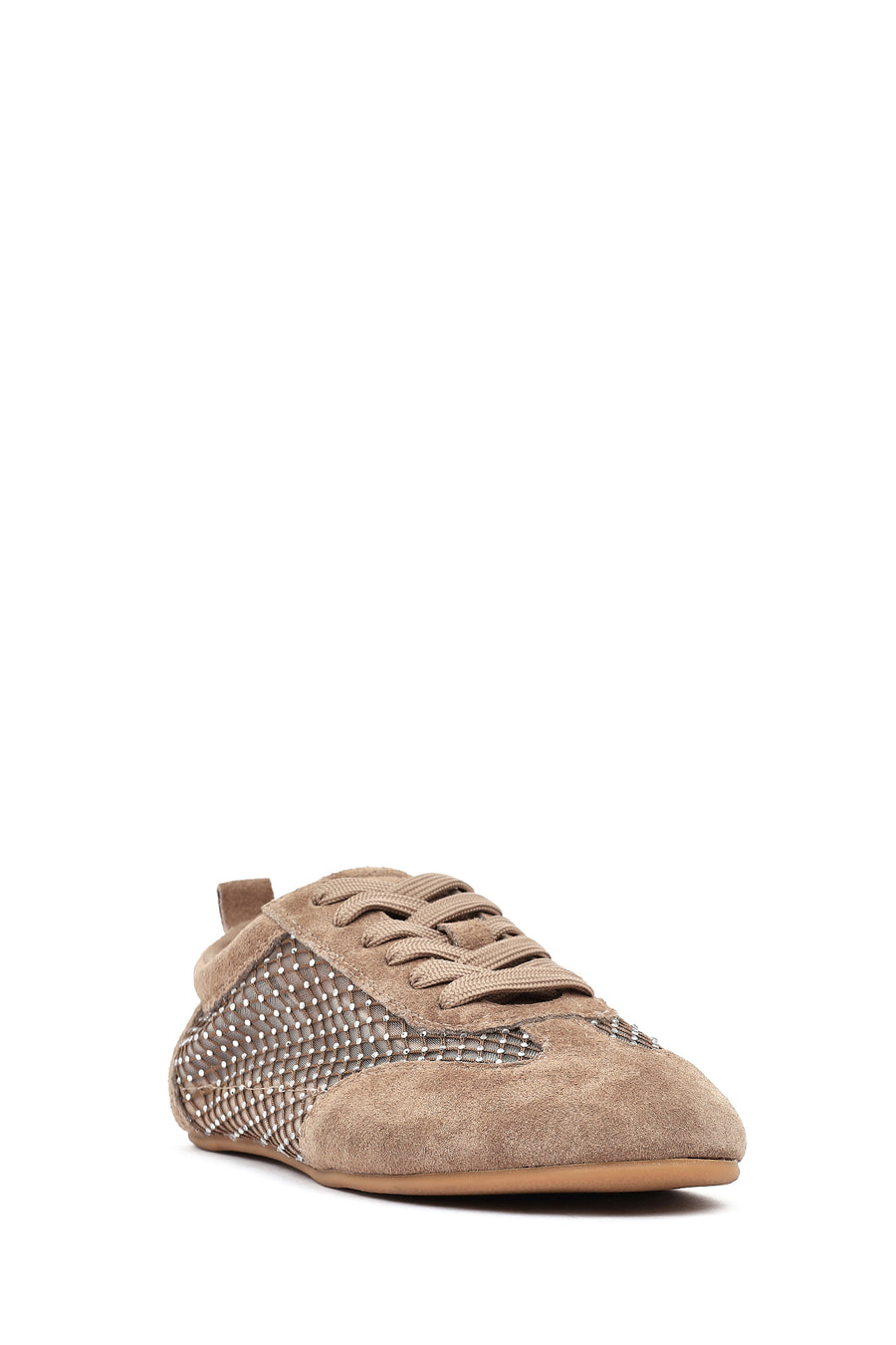 Women's Mink Lace-up Rhinestone Suede Leather Sneaker