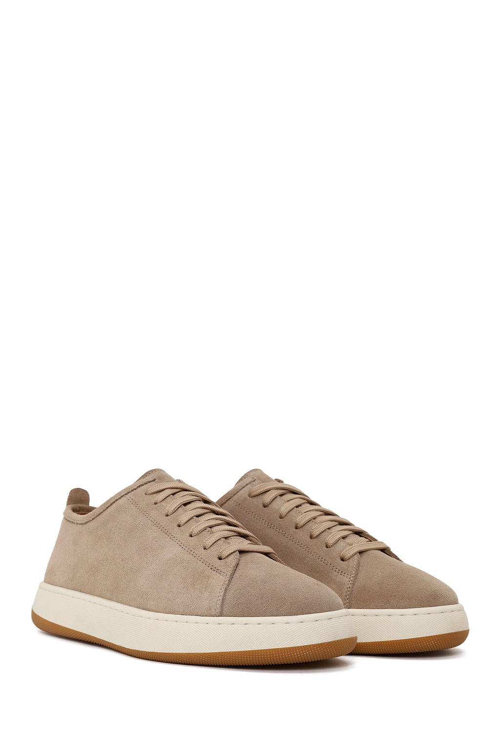 Erkek Bej Bağcıklı Kalın Tabanlı Süet Deri Sneaker