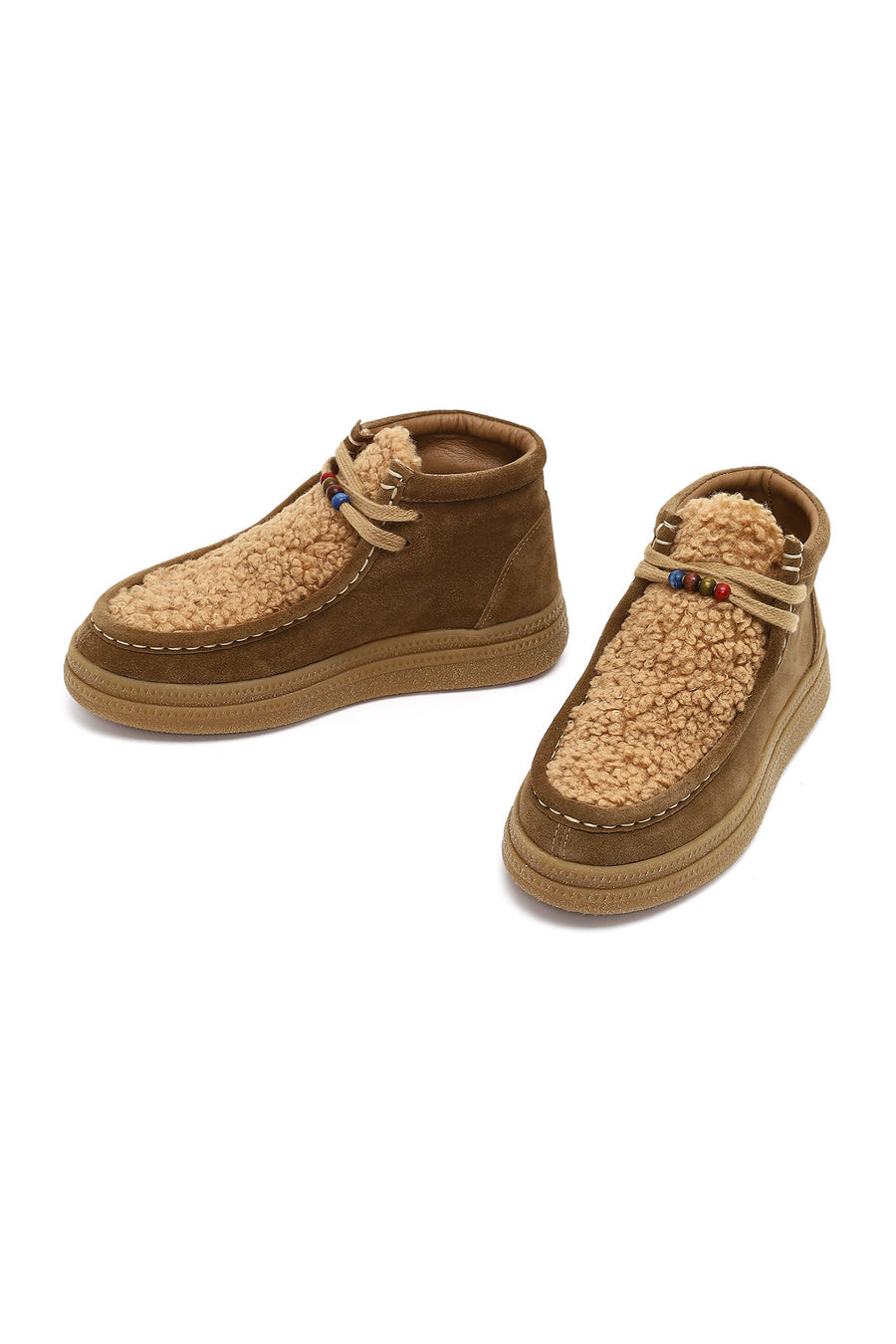 Women's Mink Lace-Up Thick-Soled Suede Leather Teddy Boot