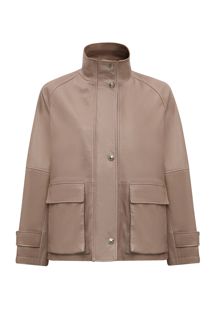 Fancy Women's Beige Round Neck Oversize Leather Jacket 25WGD5625VE | Derimod