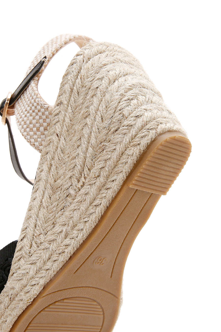 Women's Black Ankle Strap Wedge Heeled Espadrille