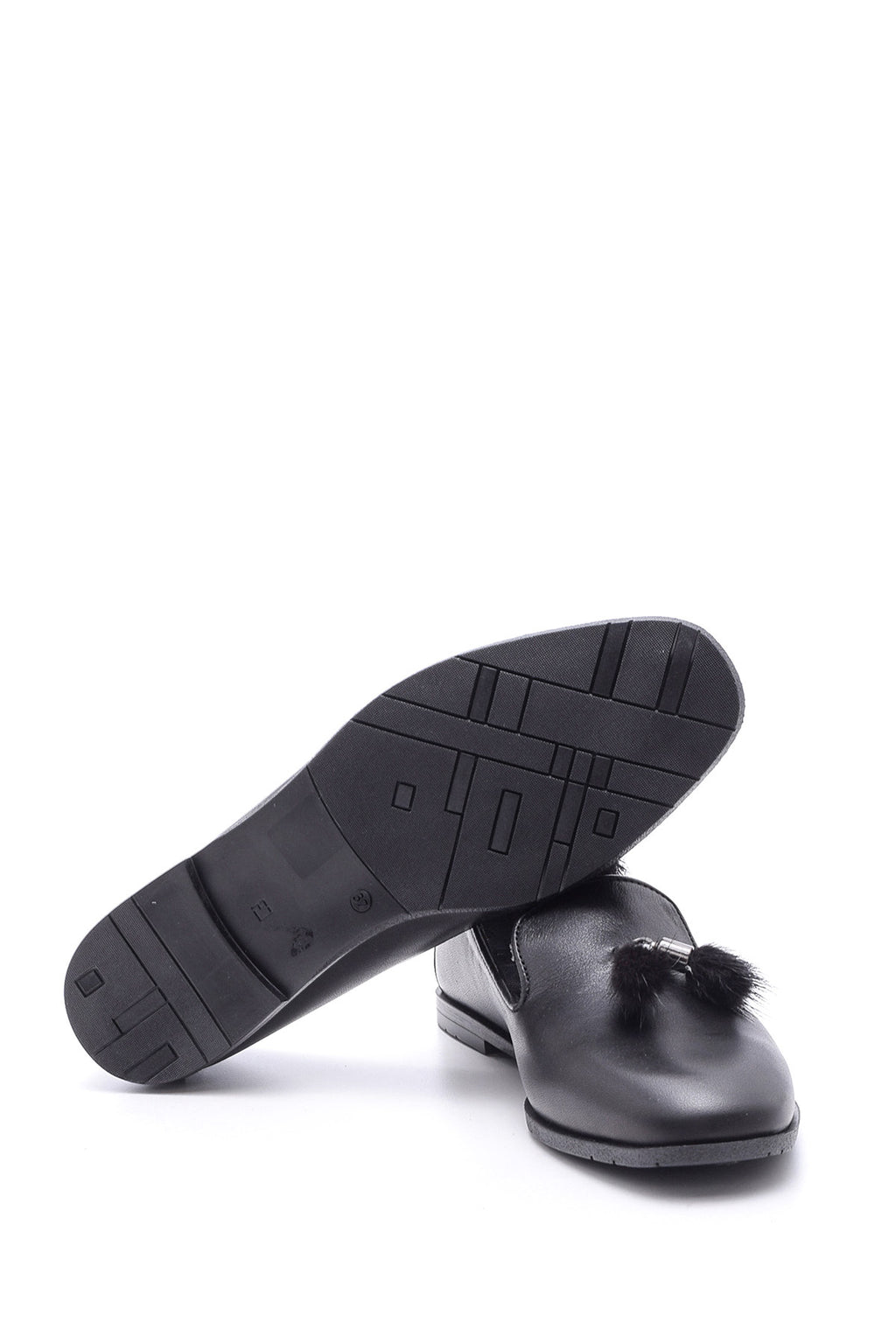 Kadın Tüy Detaylı Deri Loafer