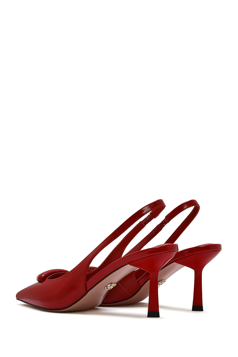 Women's Red Open Back Thin High Heel Leather Shoes