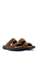 Men's Brown Strapped Nubuck Leather Slippers | Derimod