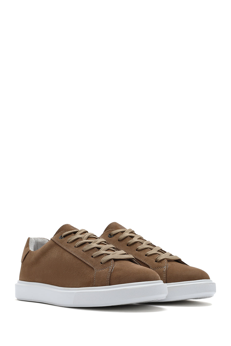 Erkek Vizon Bağcıklı Nubuk Deri Sneaker