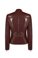 Pam Woman Burgundy Short Leather Jacket | Derimod