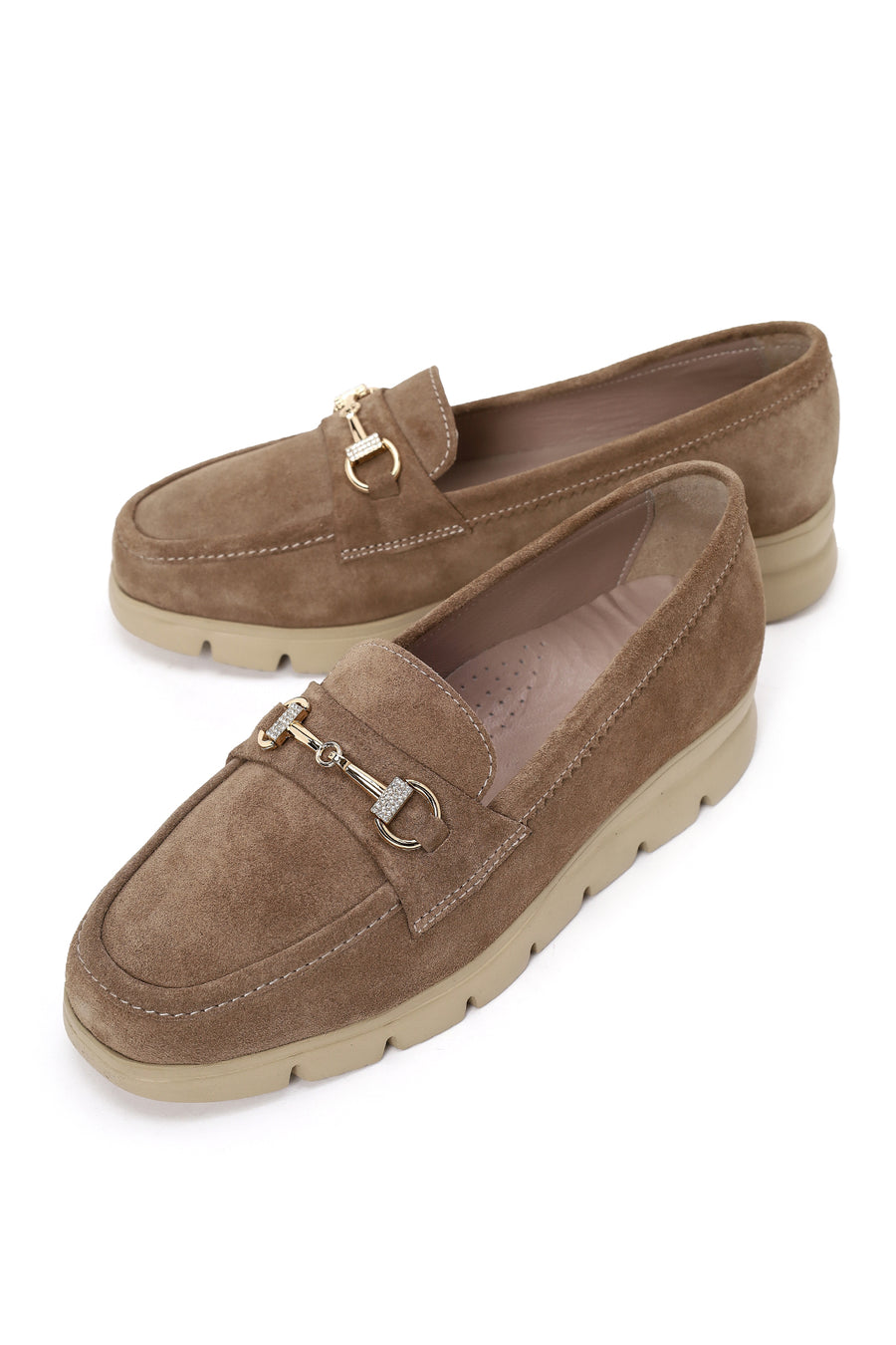 Kadın Vizon Tokalı Süet Deri Konfor Loafer
