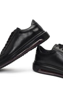 Erkek Siyah Bağcıklı Deri Sneaker | Derimod