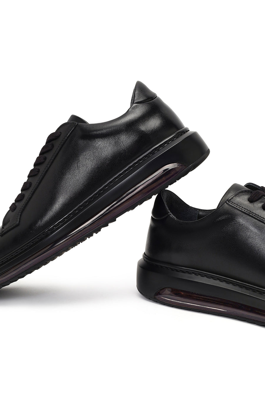 Erkek Siyah Bağcıklı Deri Sneaker
