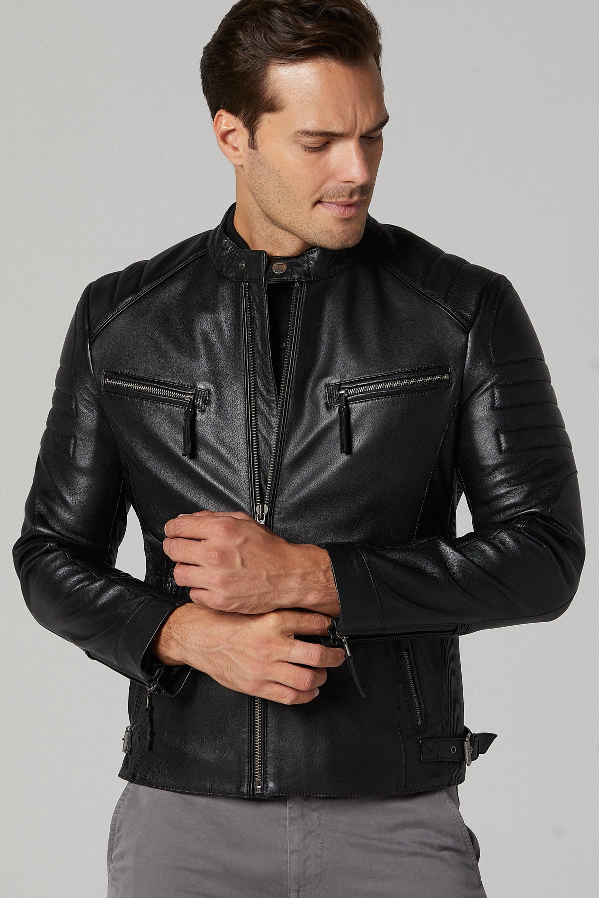 Bosh - X Men's Black Slim-Fit Leather Coat 20WGD6384CY | Derimod