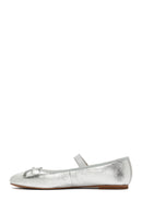 Women's Silver Metallic Leather Ballerinas | Derimod