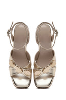 Women's Gold Ankle Buckle Wedge Heel Metallic Espadrille Sandals | Derimod