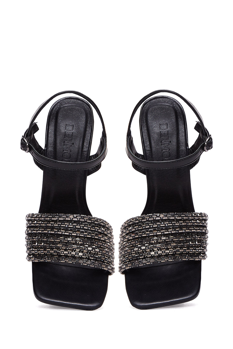 Women's Black Stone Heeled Sandals