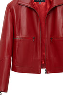 Dolores Women's Red Slant Collar Oversize Leather Jacket | Derimod