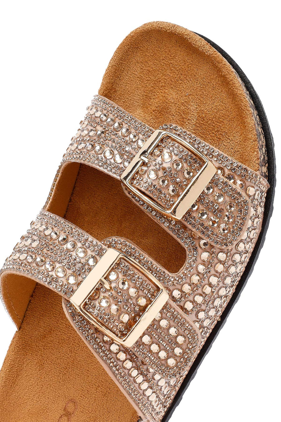 Women's Gold Double Buckle Embellished Slippers