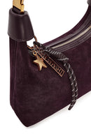 Women's Burgundy Long Strap Suede Leather Mini Handbag | Derimod