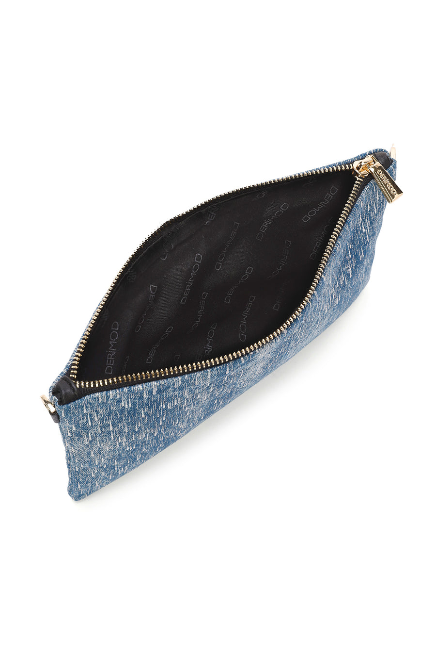 Women's Blue Long Chain Strap Jean Fabric Clutch Bag