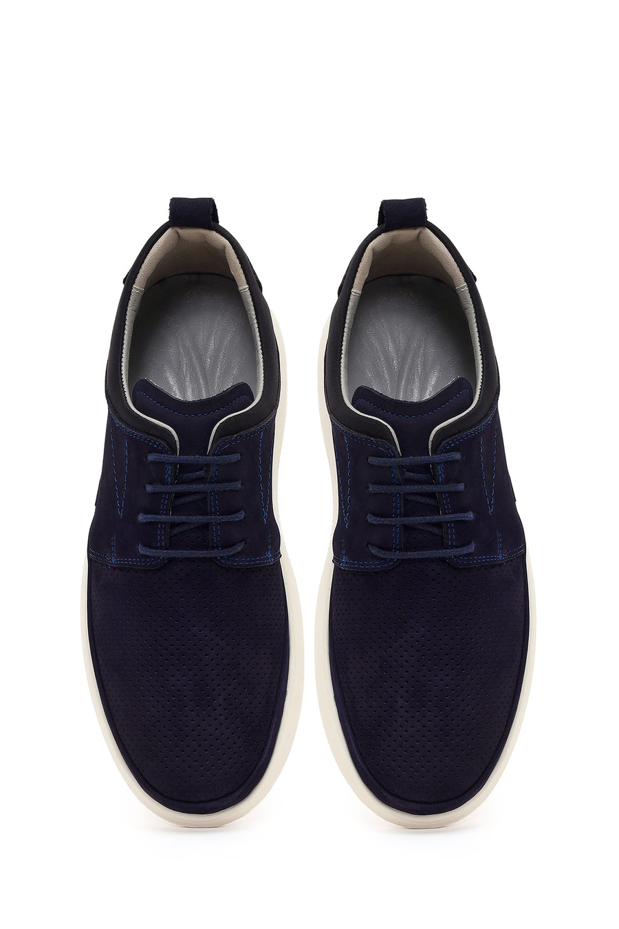 Men's Navy Blue Lace-Up Chunky Sole Nubuck Leather Casual Shoes