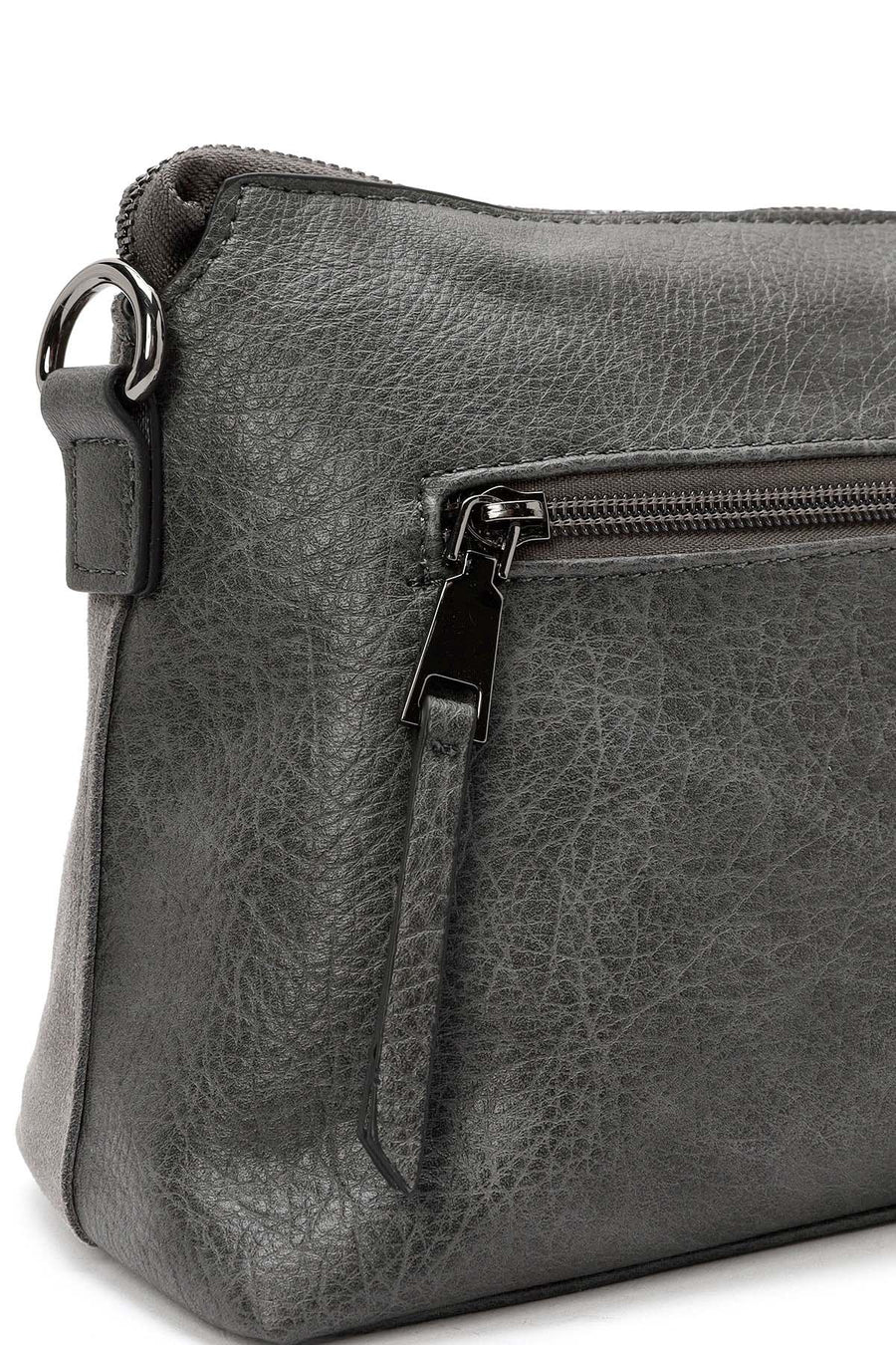 Woman Gray Long-Strap Suede Crossbody Bag