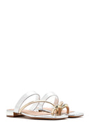 Woman Gray Stone-Embellished Metallic Slipper | Derimod