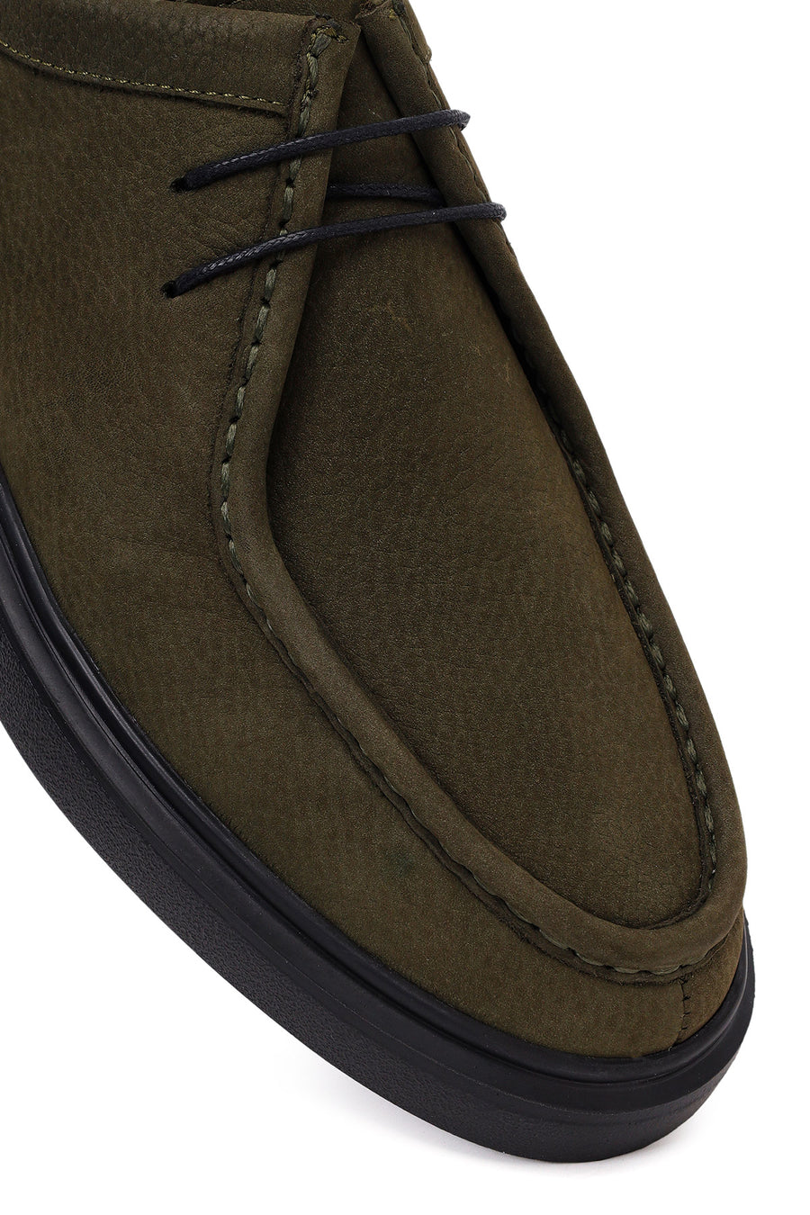 Erkek Haki Bağcıklı Kalın Tabanlı Nubuk Deri Casual Ayakkabı