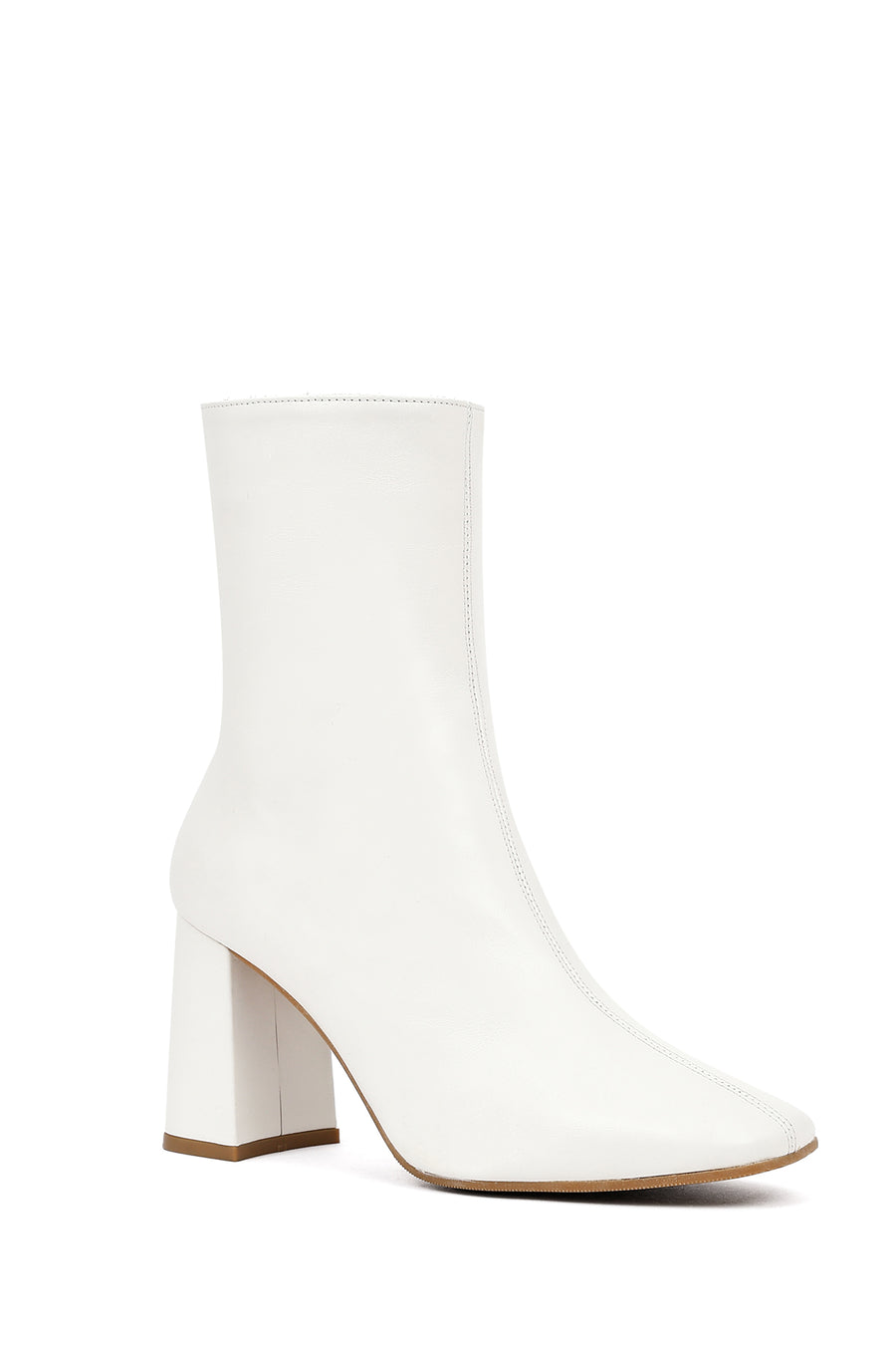 Women's Cream Zippered Thick Heeled Leather Boot