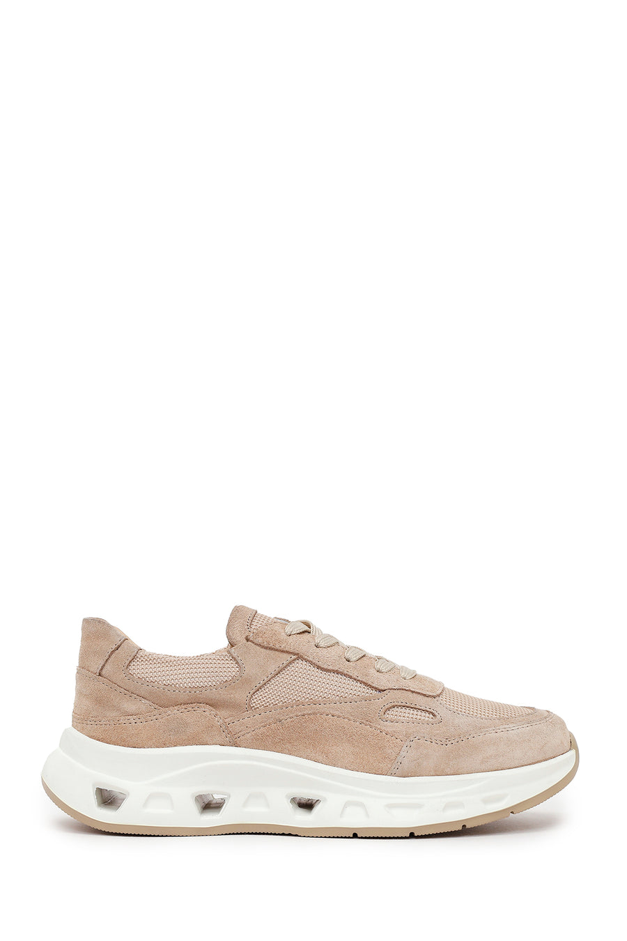 Woman Beige Lace-Up Thick-Soled Suede Leather Sneaker 26PFD511714 | Derimod