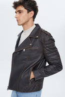 Speedy Men's Black Leather Slim-Fit Biker Jacket | Derimod