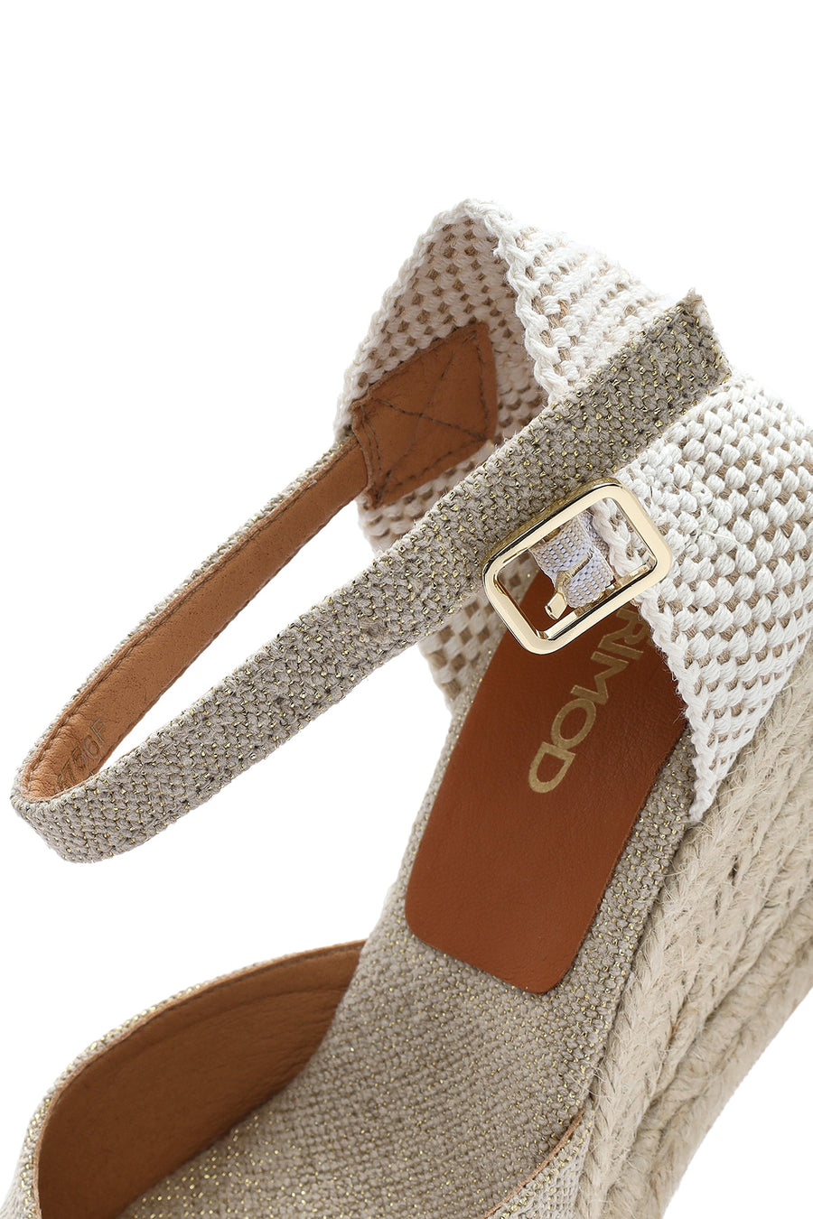 Women's Beige Ankle Buckle Wedge Heel Fabric Espadrille Sandals