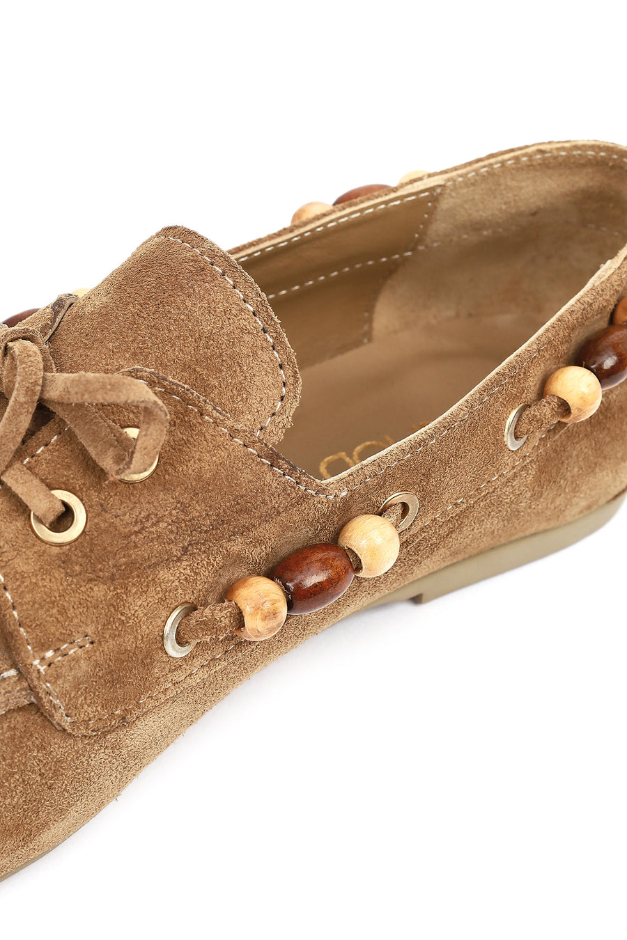 Women's Tan Suede Leather Loafer with Accessory Details