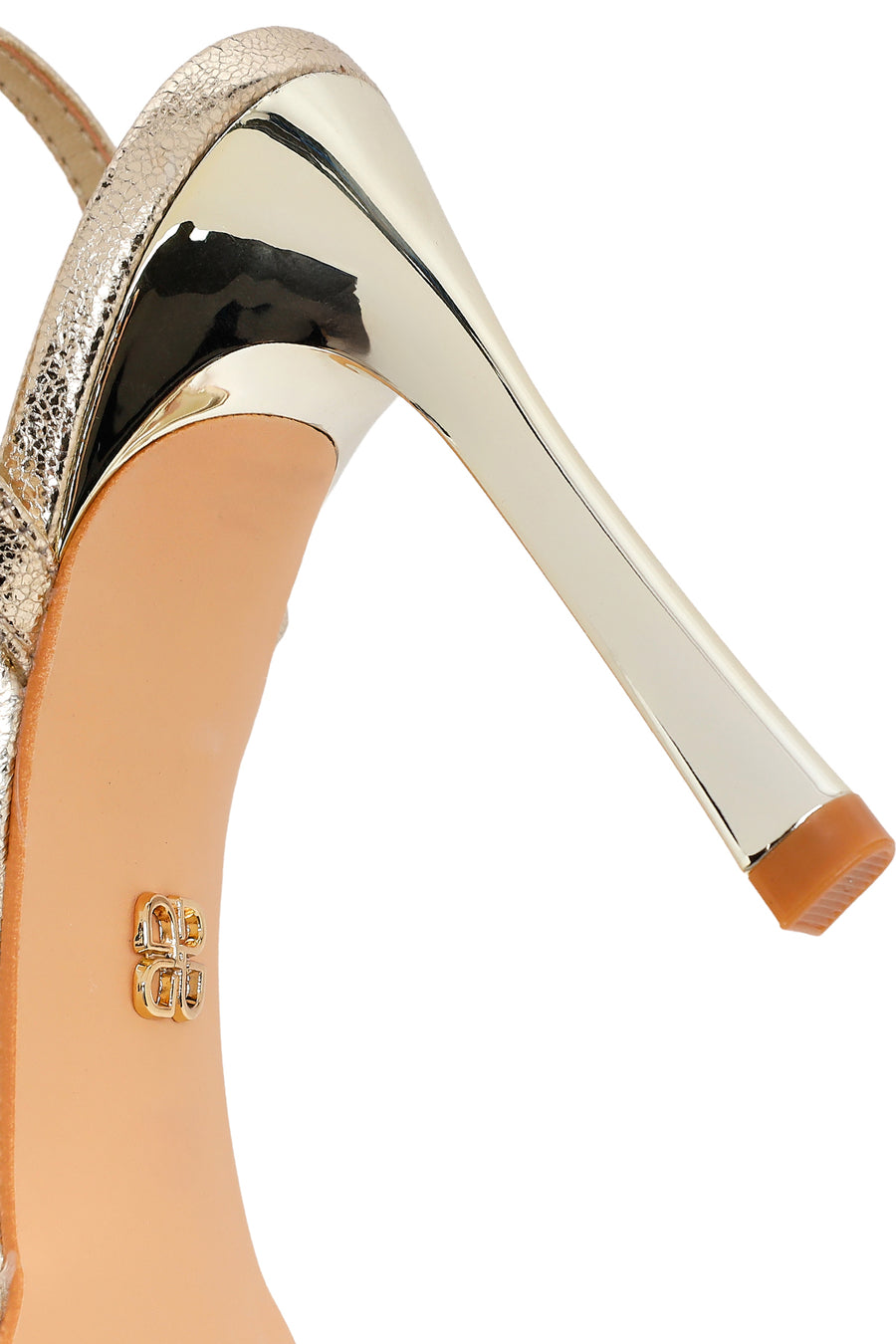 Woman Gold Ankle-Strap Buckled High Thin-Heel Metallic Sandal