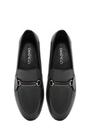 Women's Black Buckle Detailed Leather Masculine Loafer | Derimod