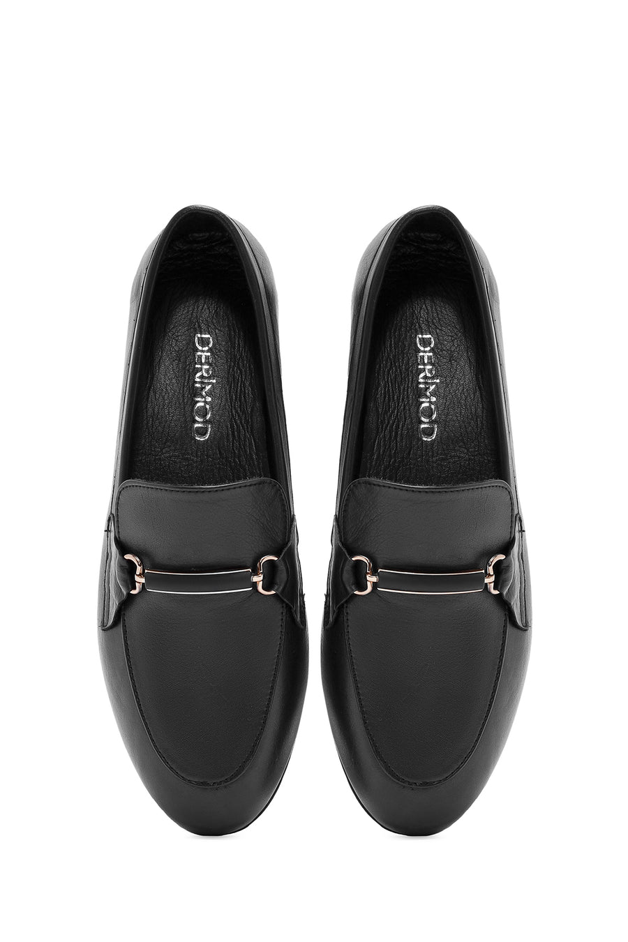 Kadın Siyah Toka Detaylı Deri Maskülen Loafer