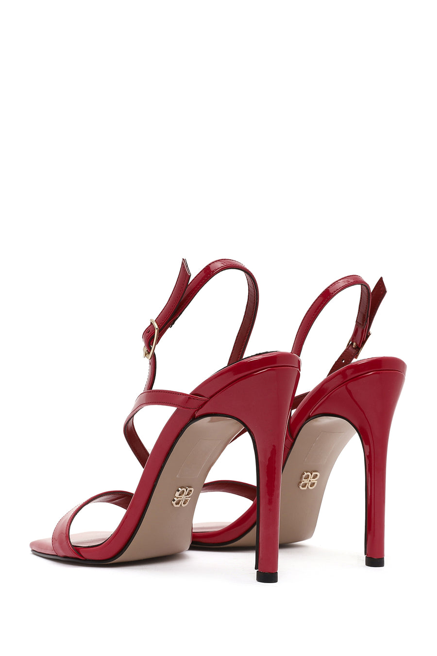 Women's Red Ankle Buckle High Thin Heel Patent Leather Sandals