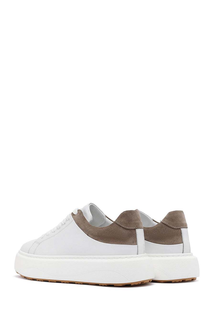Erkek Beyaz Bağcıklı Kalın Tabanlı Deri Sneaker