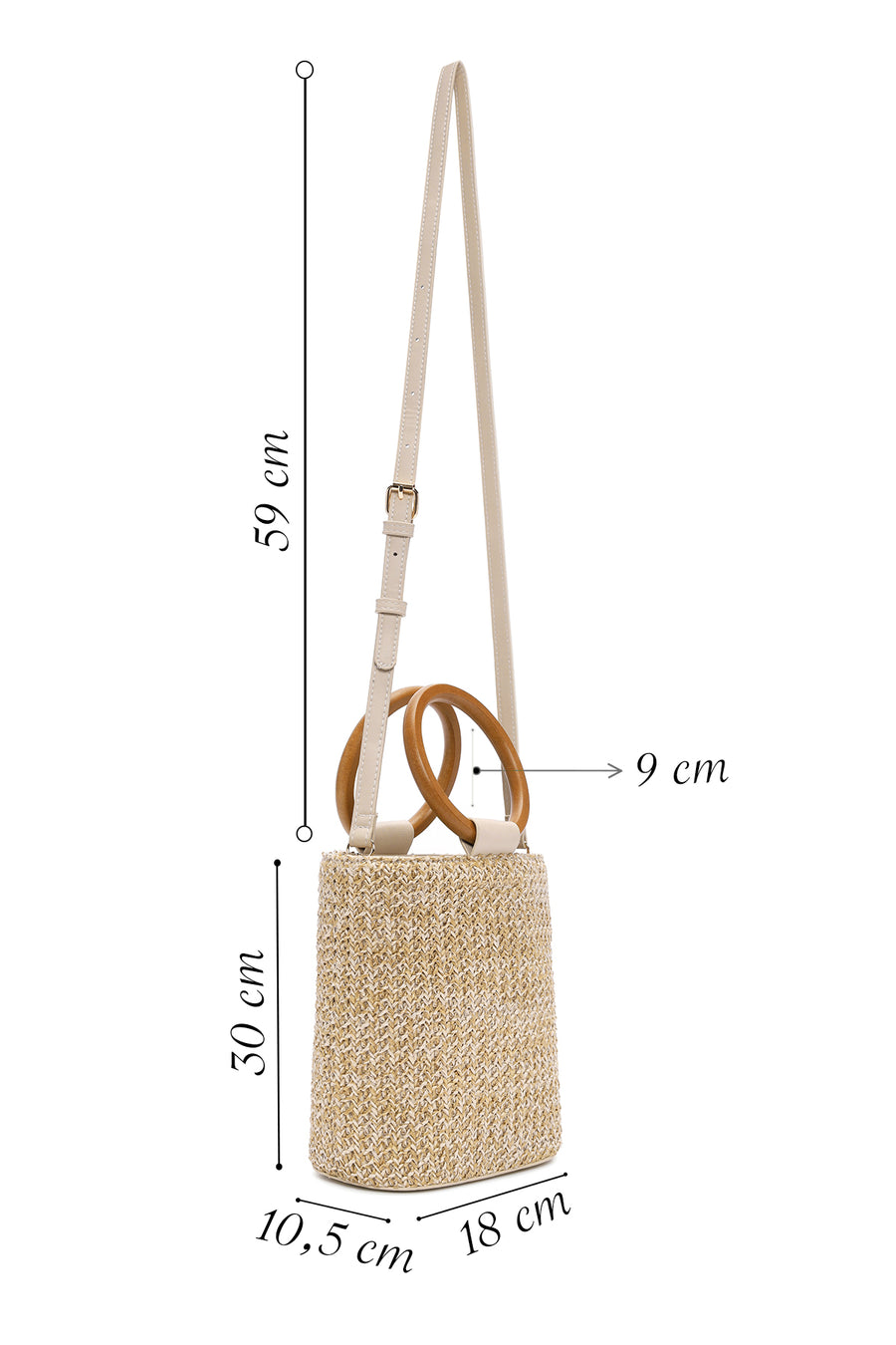 Women's Cream Long Strap Straw Handle Bag
