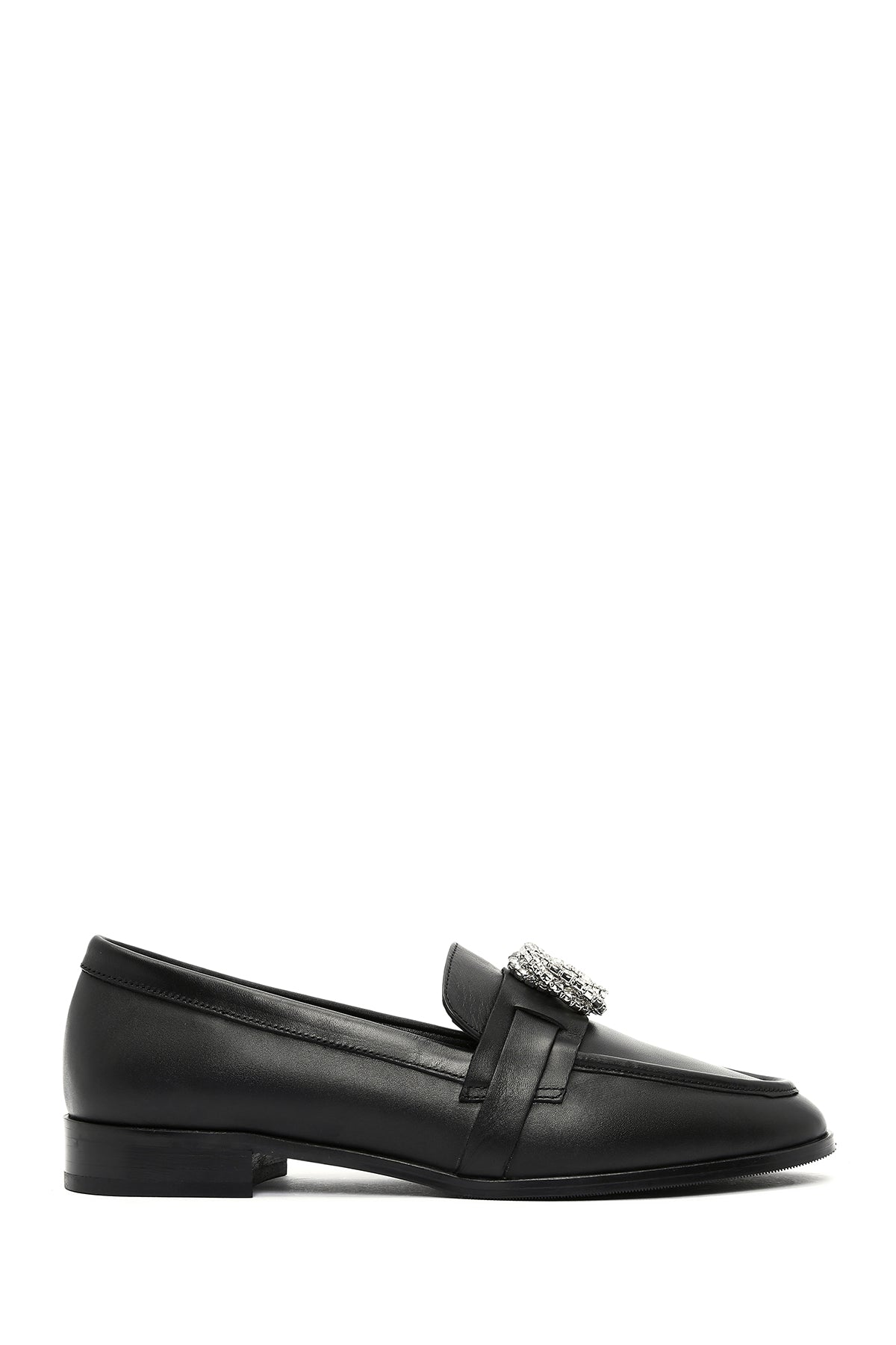 Women's Black Buckled Leather Masculine Loafer 25SFD182418 | Derimod