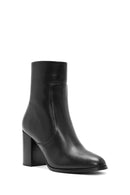 Women's Black Zippered Thick Heeled Leather Boots | Derimod