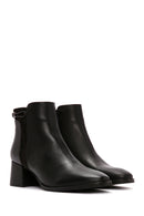 Women's Black Zipper Heeled Leather Boots | Derimod