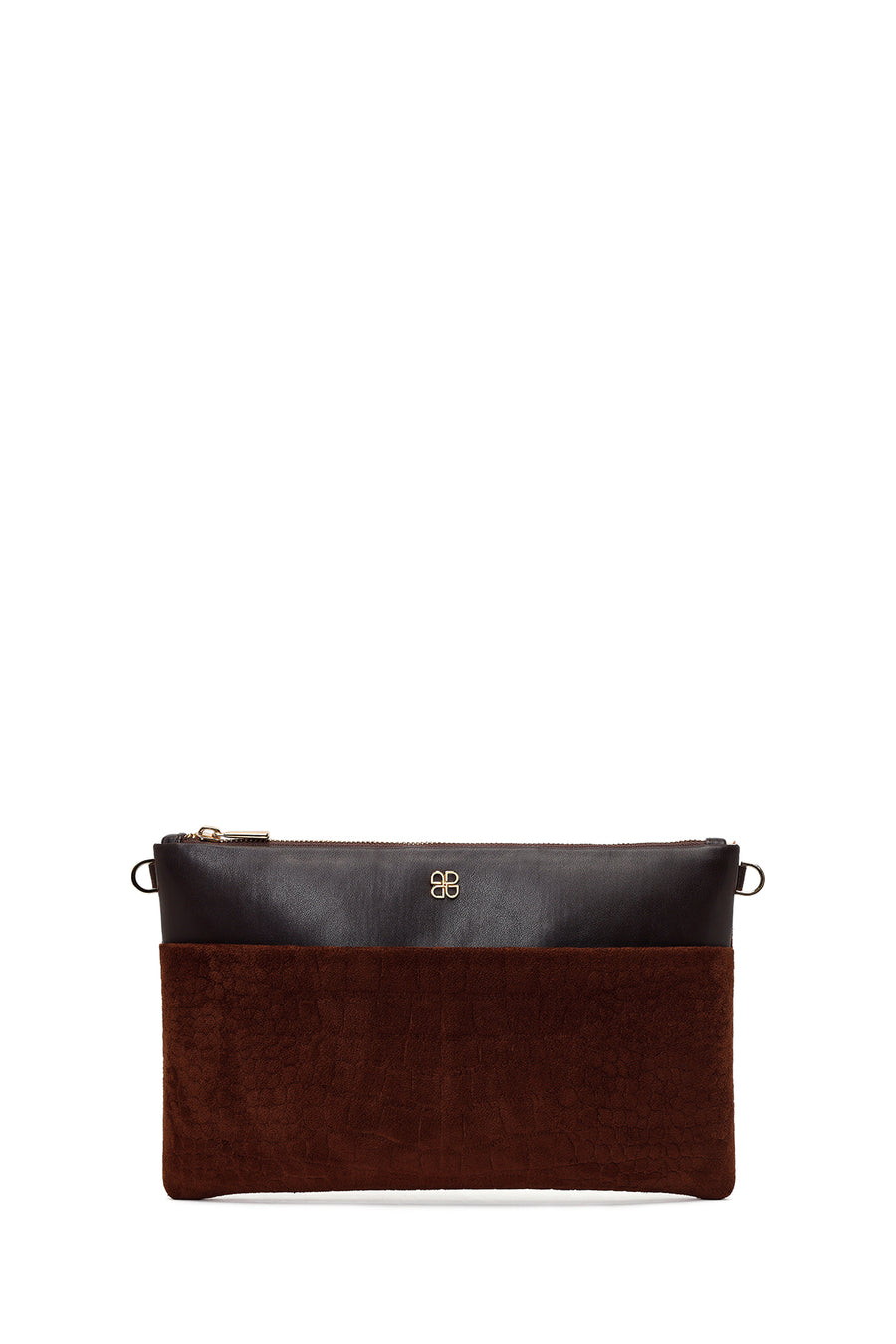 Woman Brown Suede Clutch Bag with Long Chain Strap