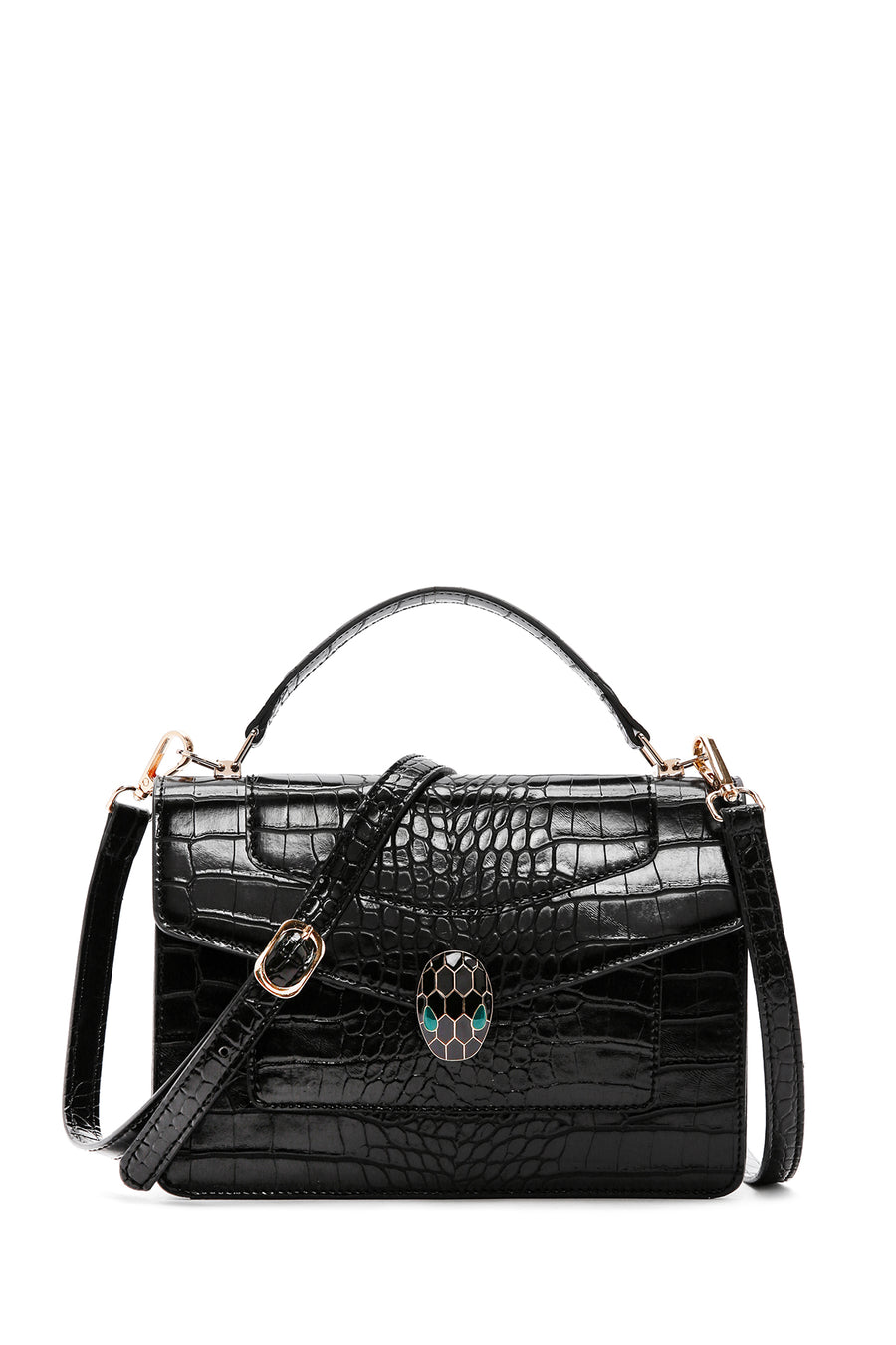 Women's Black Long Strap Crocodile Patterned Shoulder Bag 23WBD2028E3 | Derimod