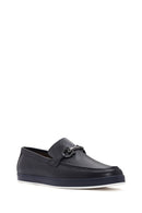 Men's Navy Blue Leather Casual Loafer | Derimod