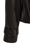 April Woman Black Short Oversize Leather Jacket | Derimod
