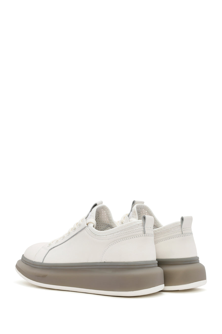 Men's White Thick Sole Lace Up Leather Sneaker