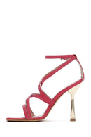 Women's Fuchsia Leather High Heel Sandals | Derimod