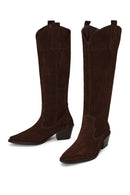 Woman Brown Chunky Heeled Suede Leather Cowboy Boots | Derimod