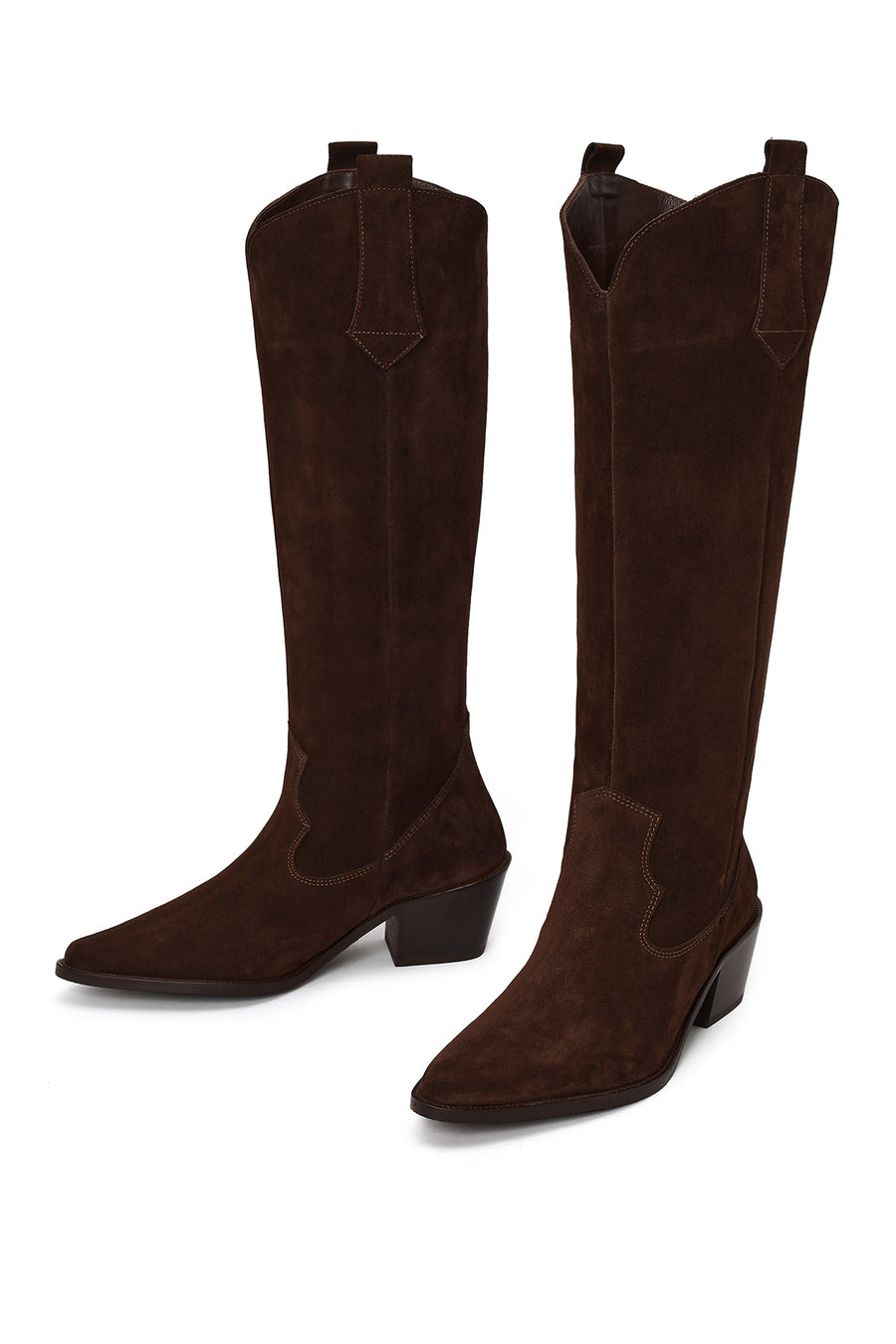 Woman Brown Chunky Heeled Suede Leather Cowboy Boots
